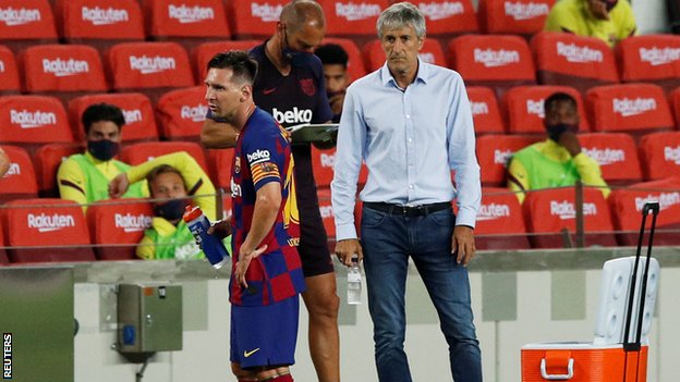 Lionel Messi and Quique Setien