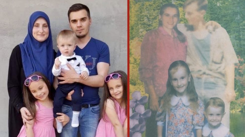 Ermina sa porodicom danas (levo) i fotogmontaža „Srećna porodica" na kojoj je sa majkom, sestrom i ubijenim ocem