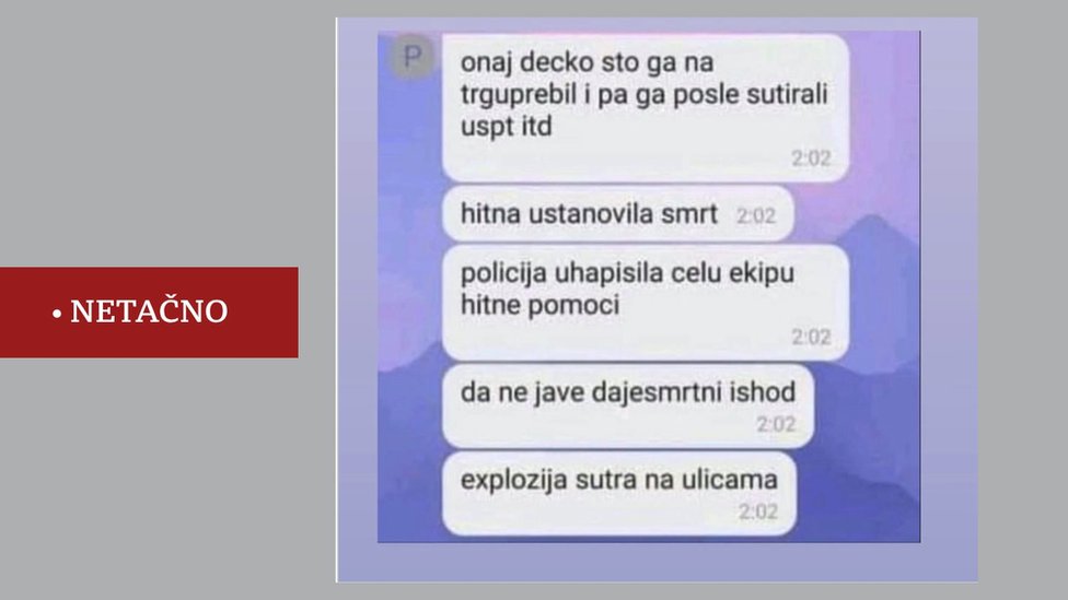 Protesti u Beogradu i Srbiji: Lažne vesti, dezinformacije, manipulacije i teorije na društvenim mrežama 2 lažna vest prebijeni demonstrant u beorgadu