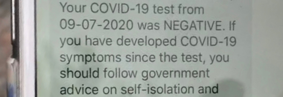 Poruka u kojoj piše da je test na Kovid-19 negativan