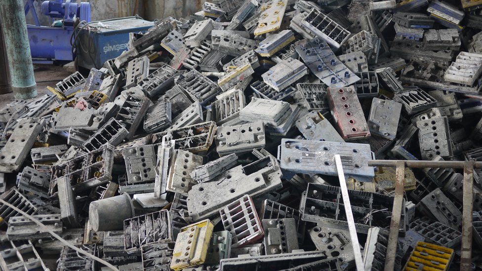 An informal recycling place for e-waste and batteries in Patna, in India's Bihar state