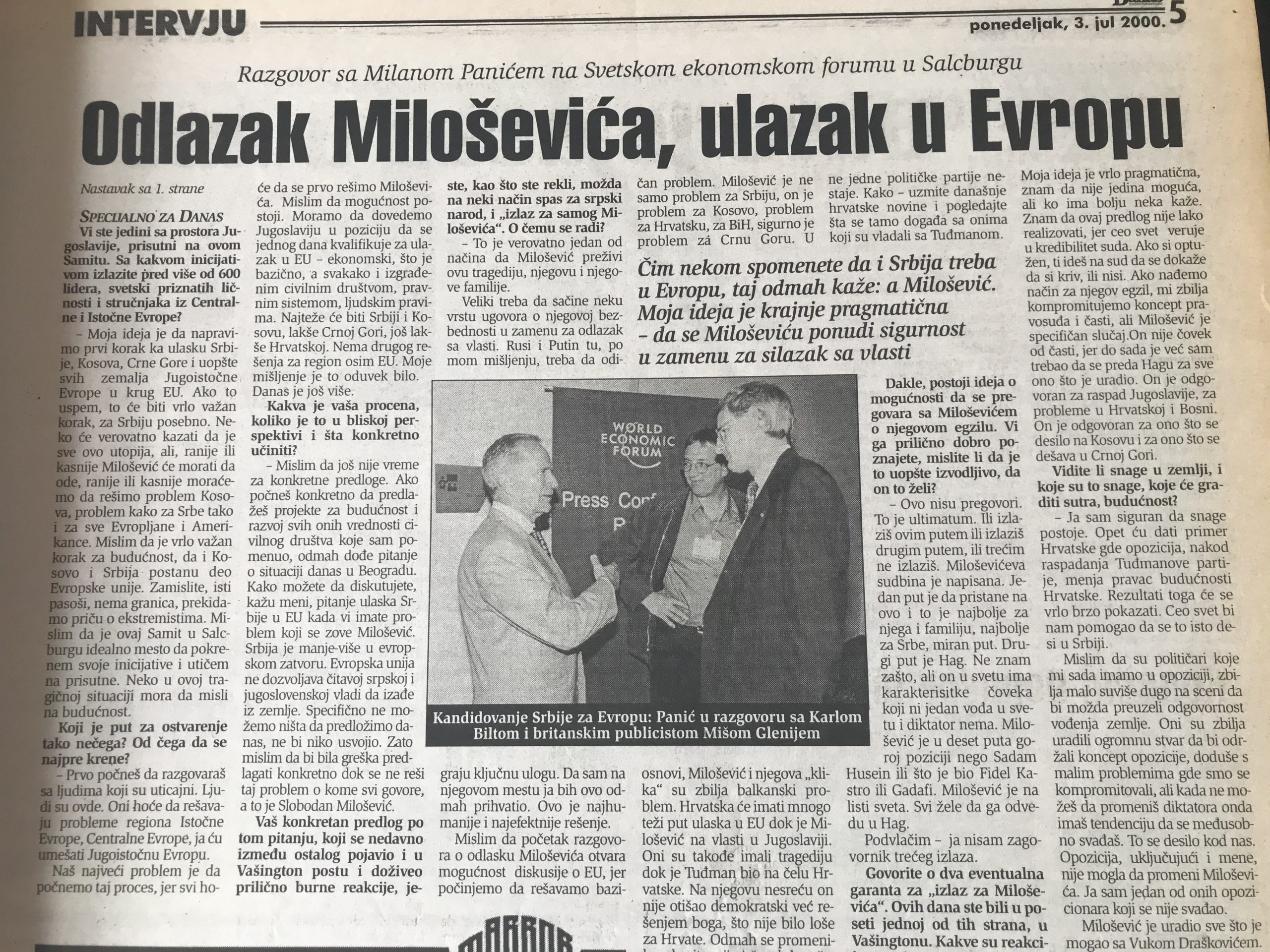 Milan Panić pre 20 godina imao ideju o „spasavanju“ Srbije i njenog predsednika 1