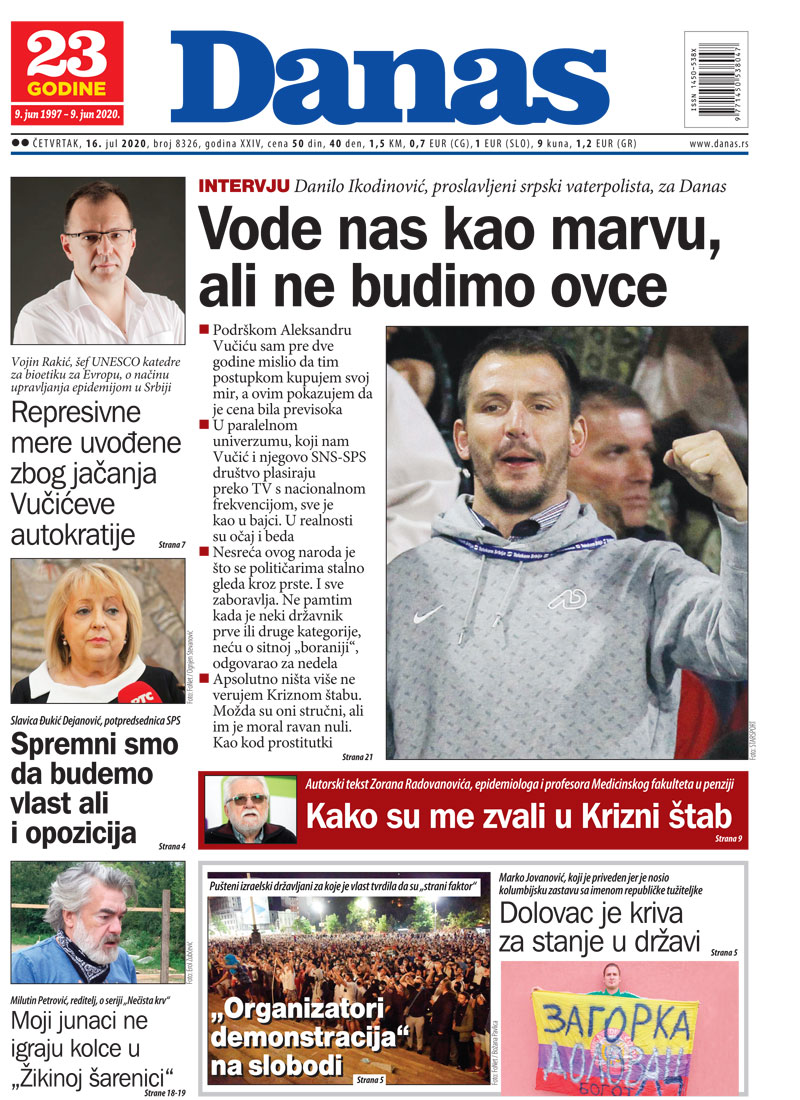 Naslovna za 16. jul 2020. 1