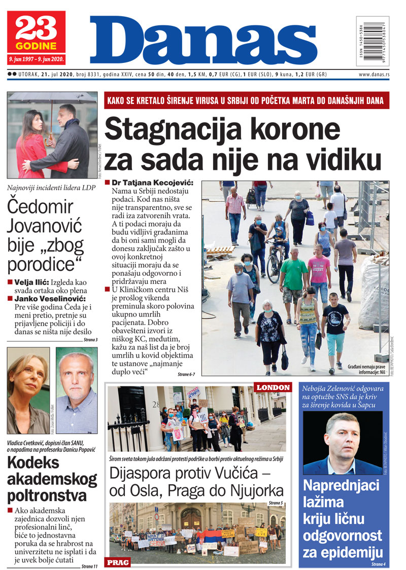 Naslovna za 21. jul 2020. 1