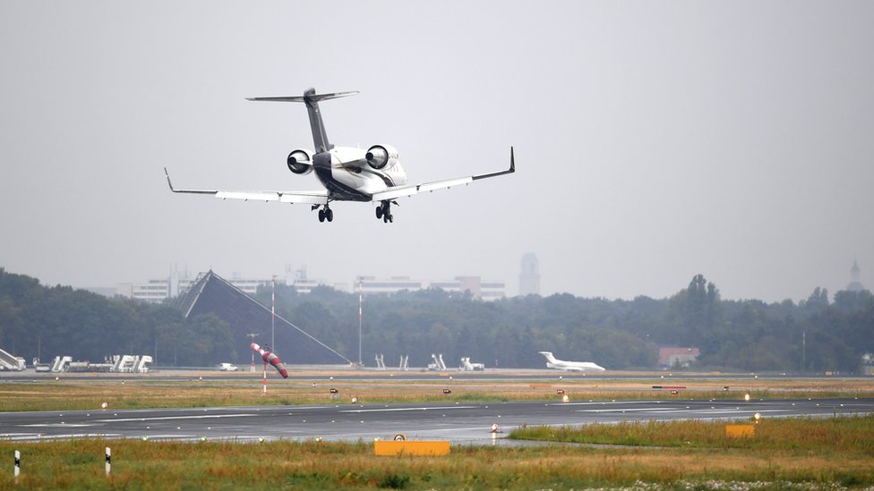 Russian opposition activist Alexei Navalny arrives at the Tegel airport in Berlin, Germany, 22 August 2020