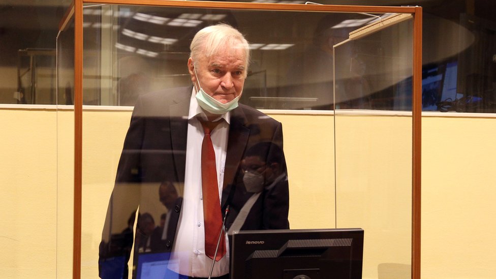 Former Bosnian Serb military leader Ratko Mladic arrives for his appeal hearing at the UN International Residual Mechanism for Criminal Tribunals in The Hague, Netherlands August 25, 2020