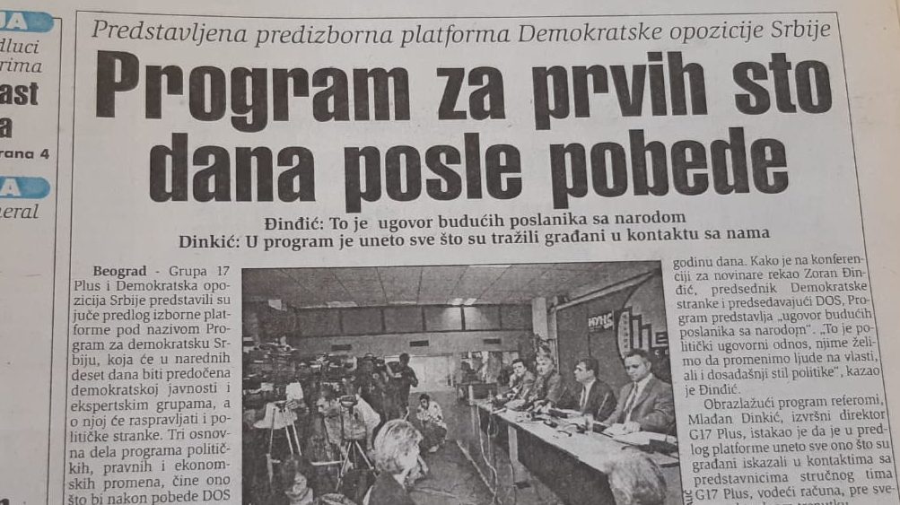 DOS pre 20 godina predstavio "Ugovor sa narodom" 1