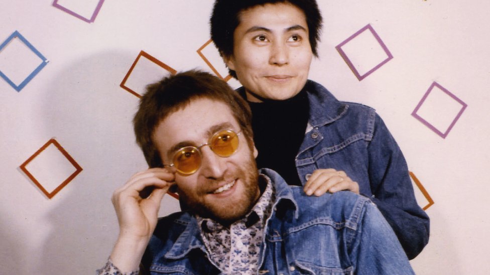 John Lennon and Yoko Ono pictured backstage at Top of the Pops in 1970