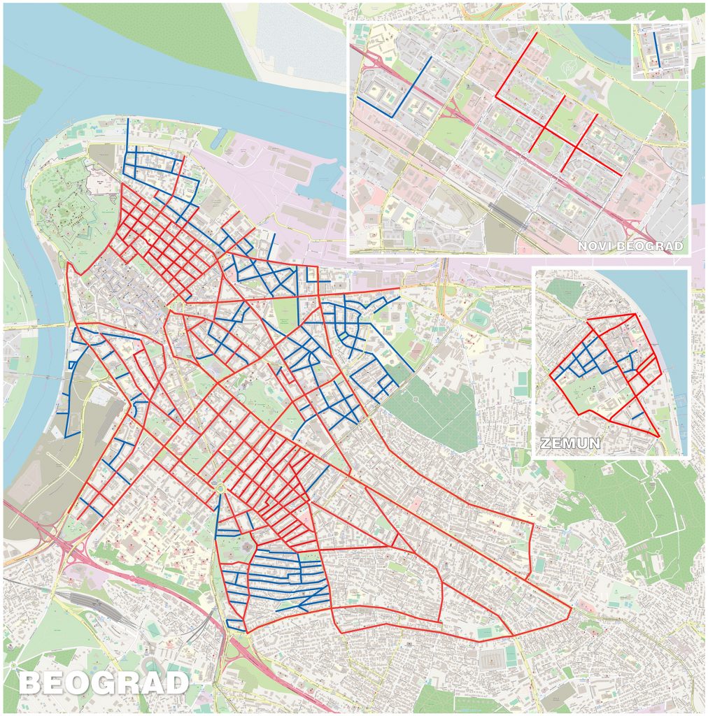 Mapa kretanja sistema "Oko sokolovo" kroz 242 beogradske ulice 2