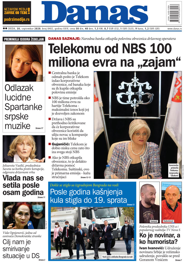 Naslovna za 30. septembar 2020. 1
