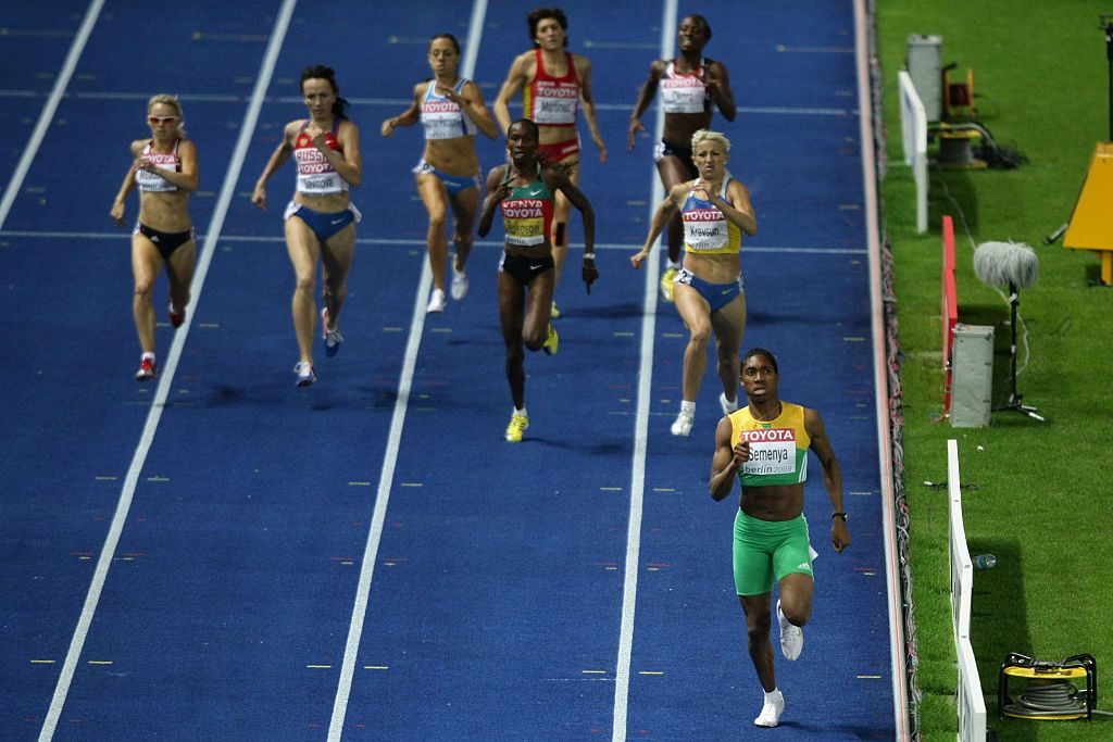 Picture showing Caster Semenya will ahead of the pack in the women's 800m finals at the 2009 World Athletic Championships