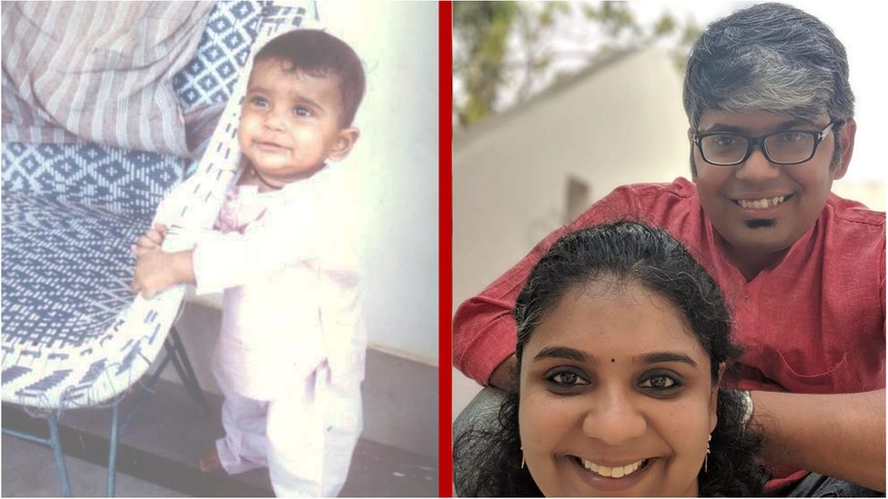 Rakesh Kamal during his childhood years and on the right, seen with his partner