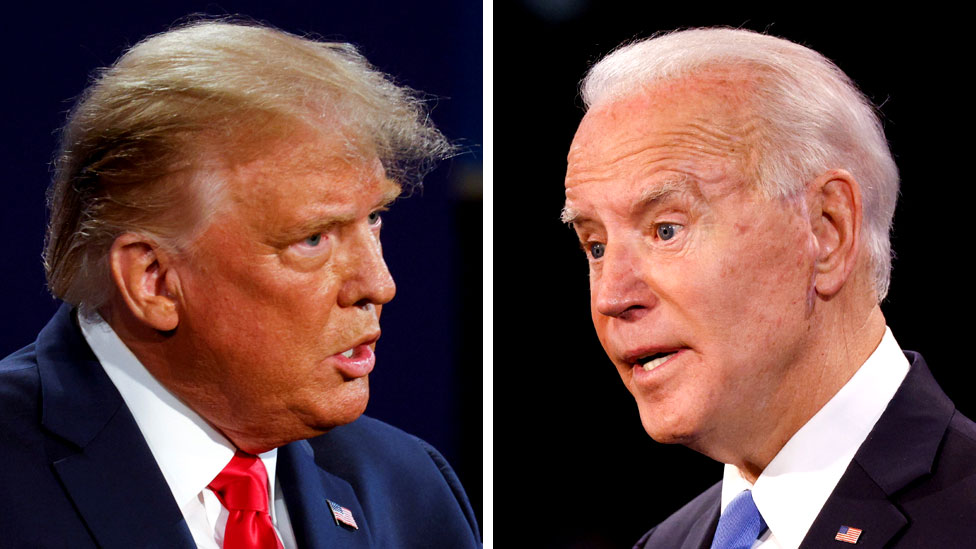 Composite image of Donald Trump and Joe Biden debating