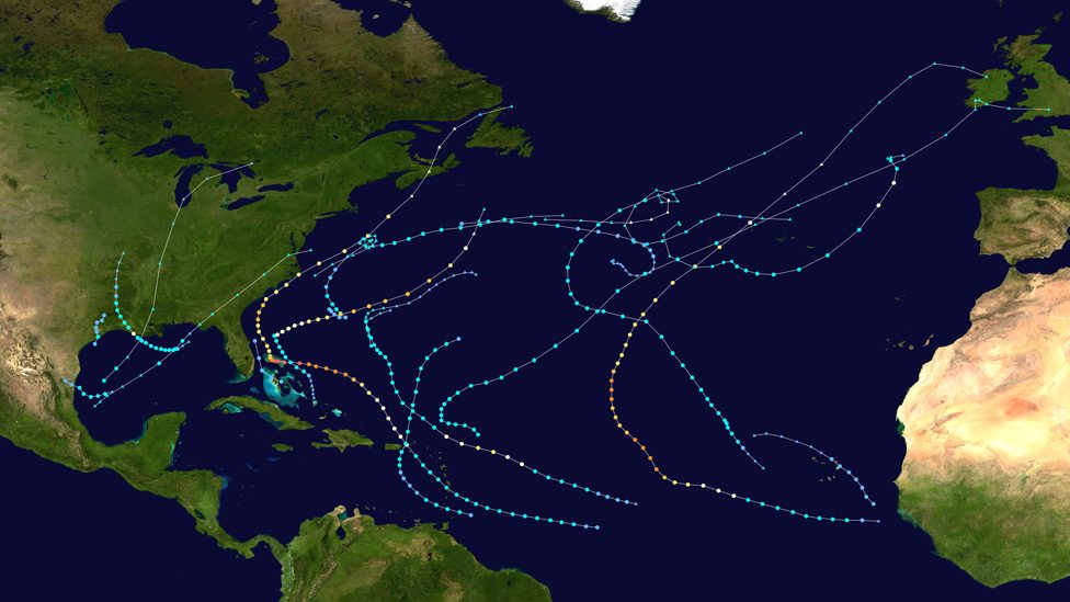 Putanje uragana severno od Atlantika, 2019.