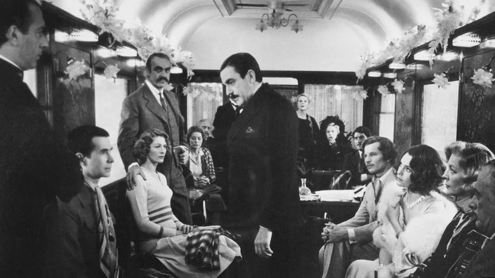 Hercule Poirot (Albert Finney) in Christie’s Murder on the Orient Express – the Belgian detective “