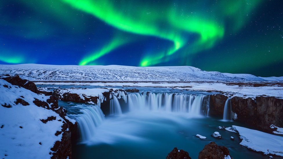 Northern lights over an Icelandic glacier
