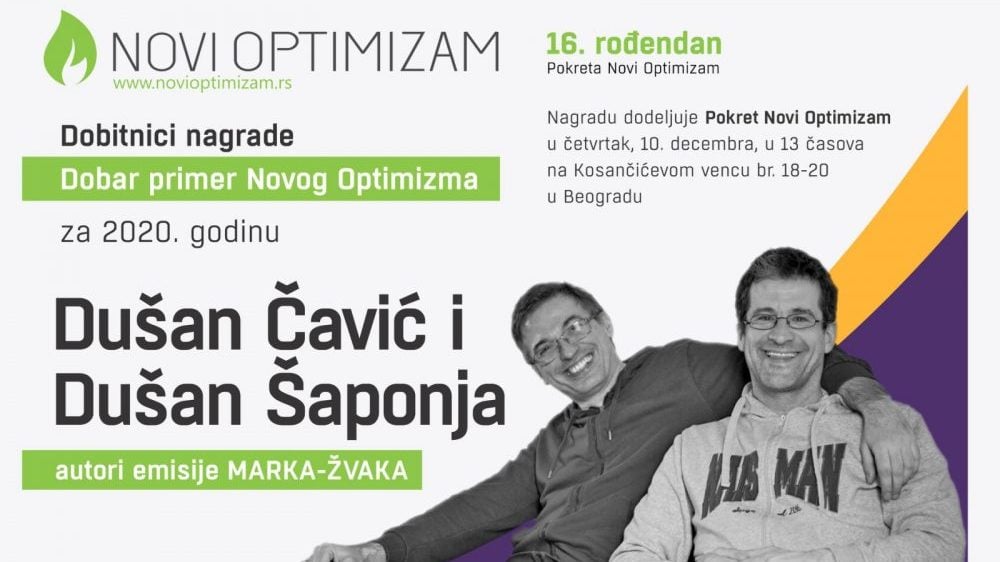 Nagrada "Dobar primer Novog Optimizma" autorima emisije "Marka Žvaka" 1