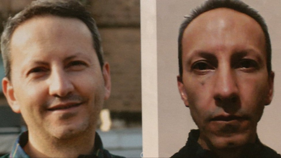 A photo composition shows Ahmadreza Djalali before and after prison in Iran