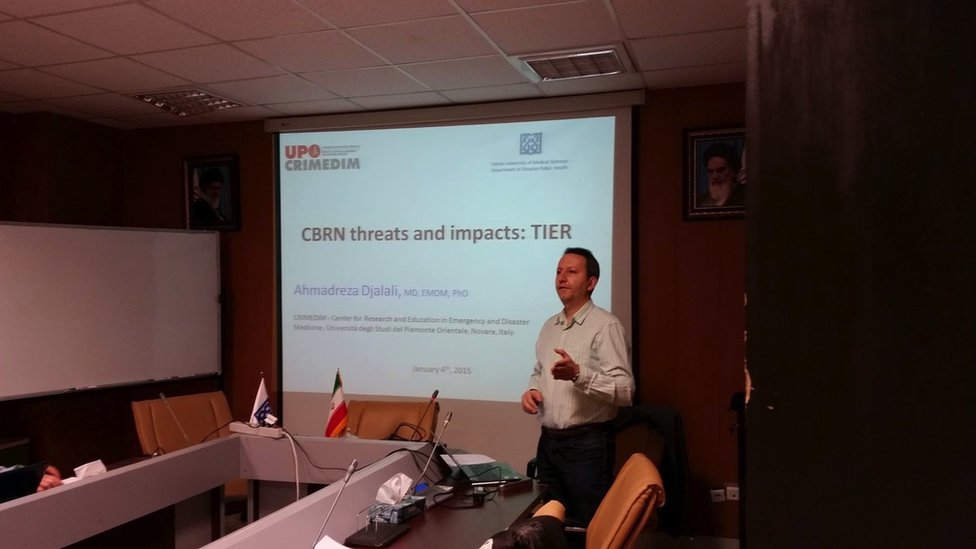 Mr Djalali speaking during a presentation on CBRN (chemical, biological, radiological and nuclear) threats