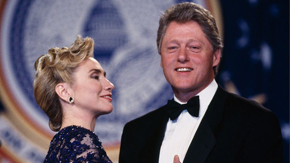 Bill and Hillary Clinton at an inaugural ball