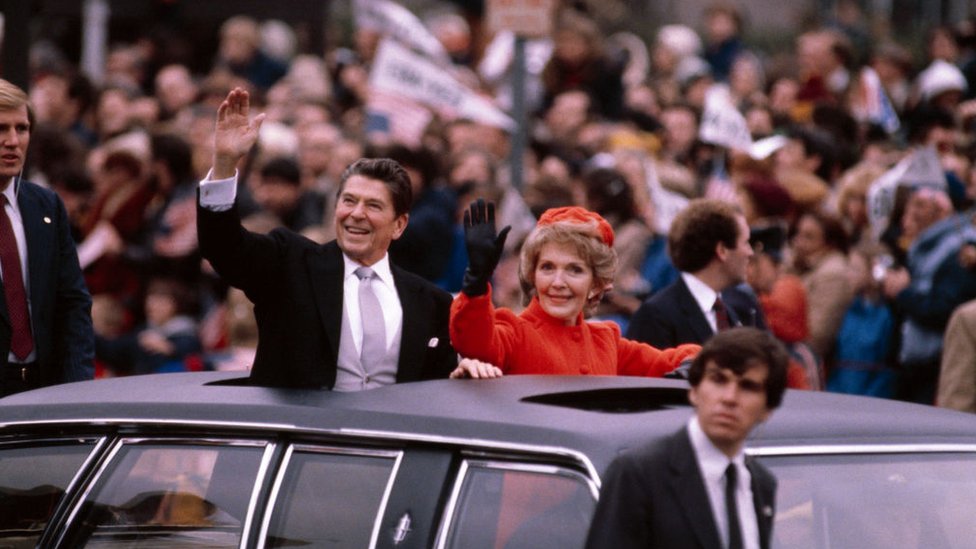 Ronald and Nancy Reagan on inauguration day