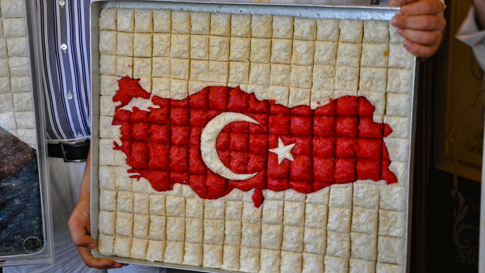 A map of Turkey made of baklavas