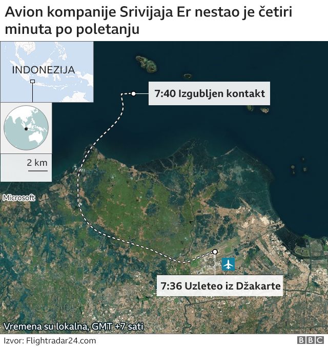 Indonezija, avionske nesreće: Pronađeni signali za koje se misli da su iz crne kutije srušenog aviona 6 mapa leta