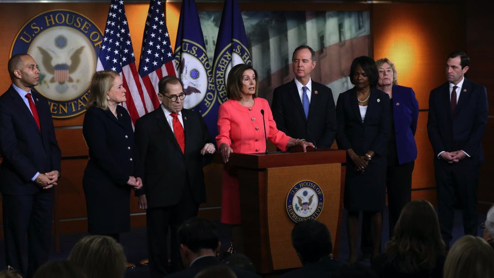 Speaker Pelosi Announces Impeachment Managers, Signs And Transmits Articles To Senate For Trial - January 15, 2020 in Washington, DC.