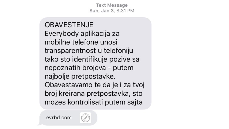 Srbija, internet i zaštita podataka o ličnosti: Ko vas zove sa nepoznatih brojeva i da li se krši privatnost građana 2 Poruka od aplikacije