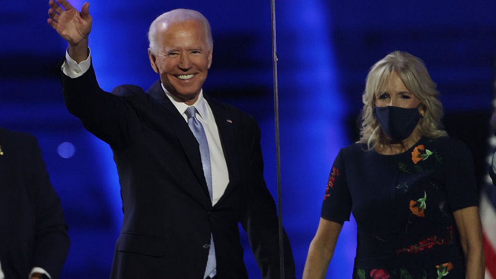 President-elect Joe Biden and Jill Biden at the Chase Center, November 7, 2020 in Wilmington, Delaware