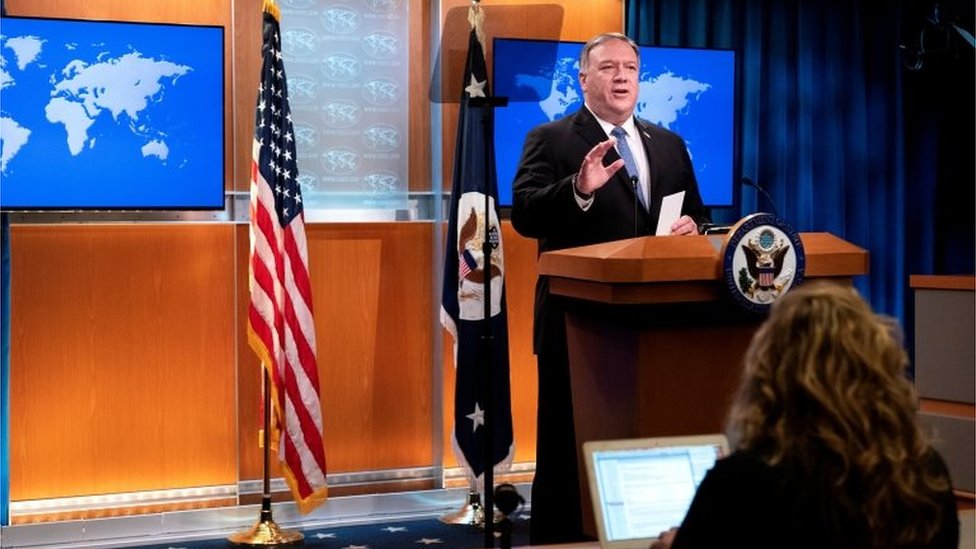 State Secretary Mike Pompeo speaks during a media briefing in Washington DC. Photo: November 2020