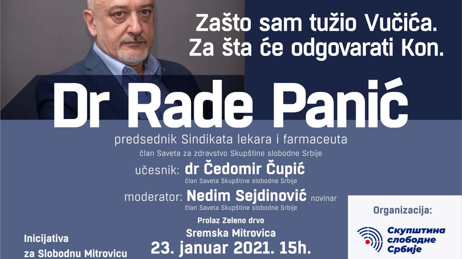 Dr Rade Panić o Vučiću i Konu na tribini 23. januara 1