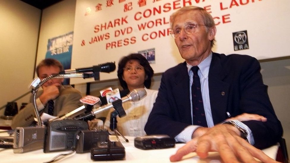 Peter Benchley in a press conference in Hong Kong