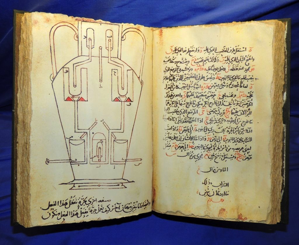 The Book of Ingenious Devices, large illustrated work on mechanical devices published in 850 by by the three Banu Musa brothers, from Iran, who were working at the House of Wisdom in Baghdad