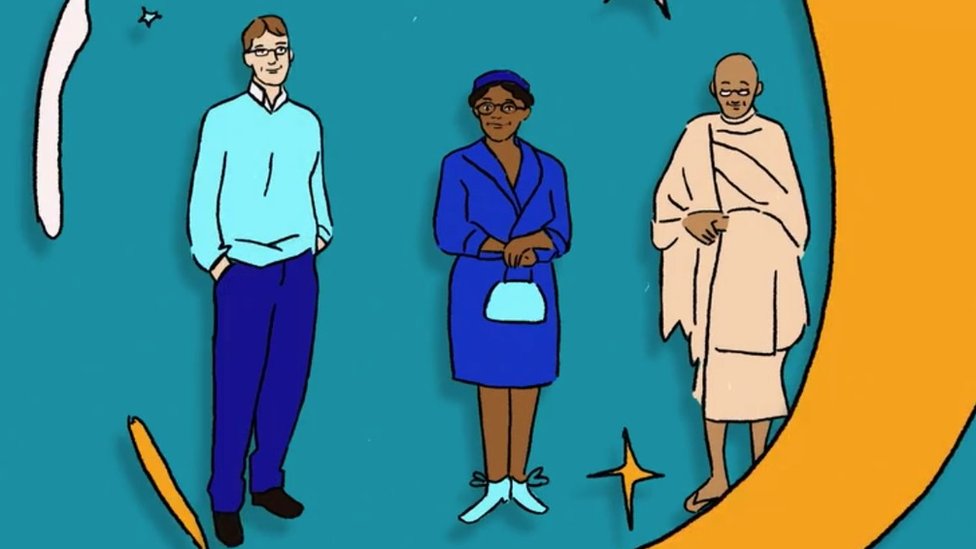 Posao i psihologija: Kakav šef treba da bude - odlučan i glasan ili staložen i introvertan 5 Illustration showing Bill Gates, Rosa Park and Mahatma Ghandi