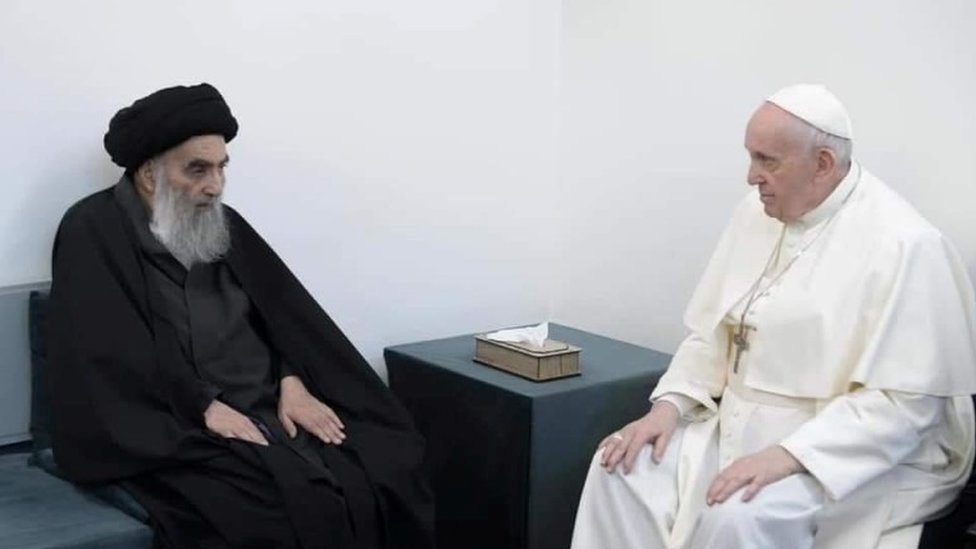 Grand Ayatollah Ali al-Sistani with Pope Francis in Najaf, Iraq, 6 March