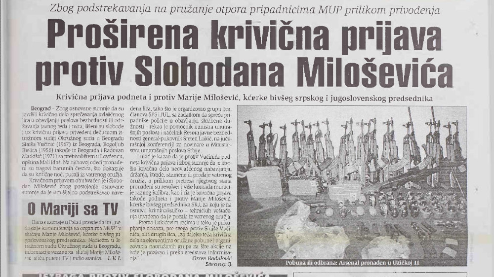 Kako je izveštavao Danas u danima hapšenja bivšeg predsednika SRJ 1