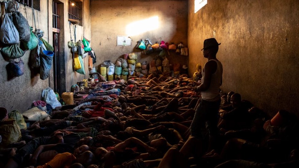 A densely packed prison cell in Madagascar