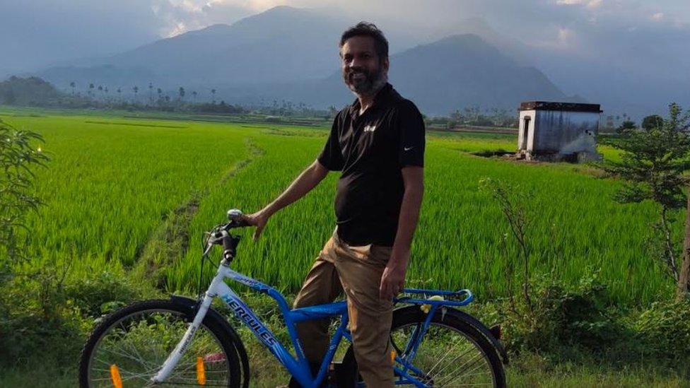 Sridhar Vembu in a bicycle