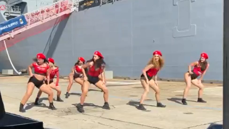 The dance troupe performing at the Royal Australian Navy ship ceremony on Saturday