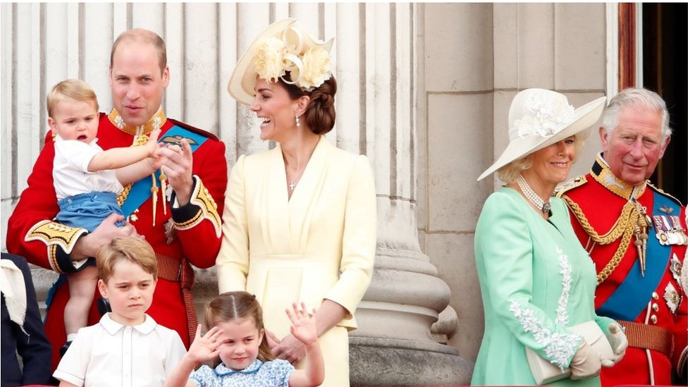 William, Kate, their children, Camilla and Prince Charles at the Trooping of the Colour in 2019