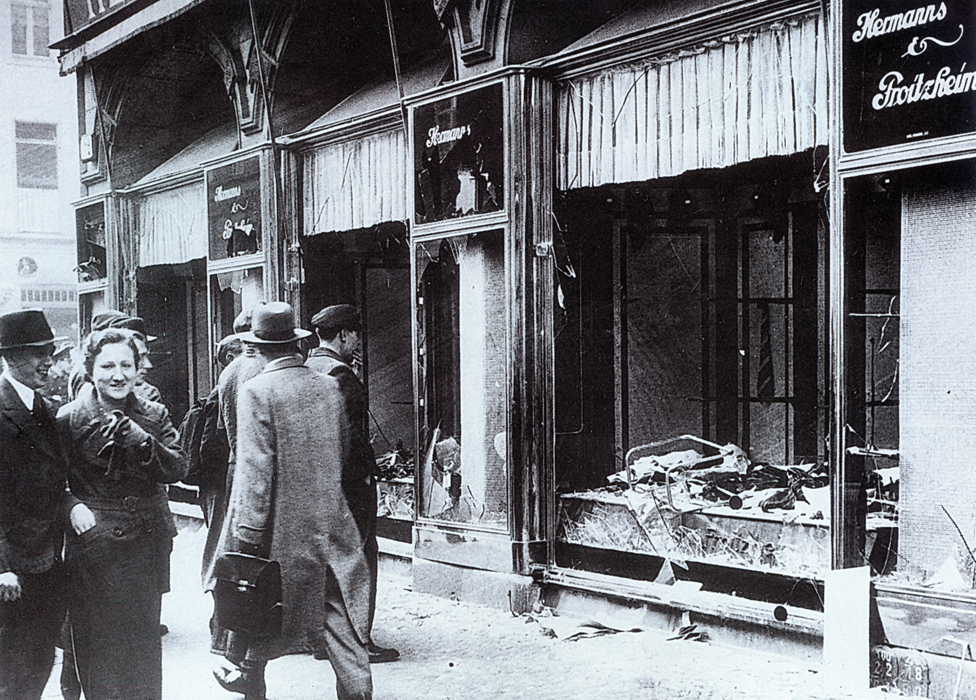 Smashed up Jewish shops in Berlin after Kristallnacht