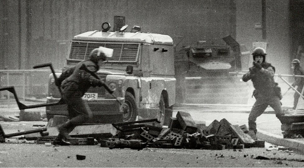 Intense rioting in the Falls Road area of Belfast after Bobby Sands' death