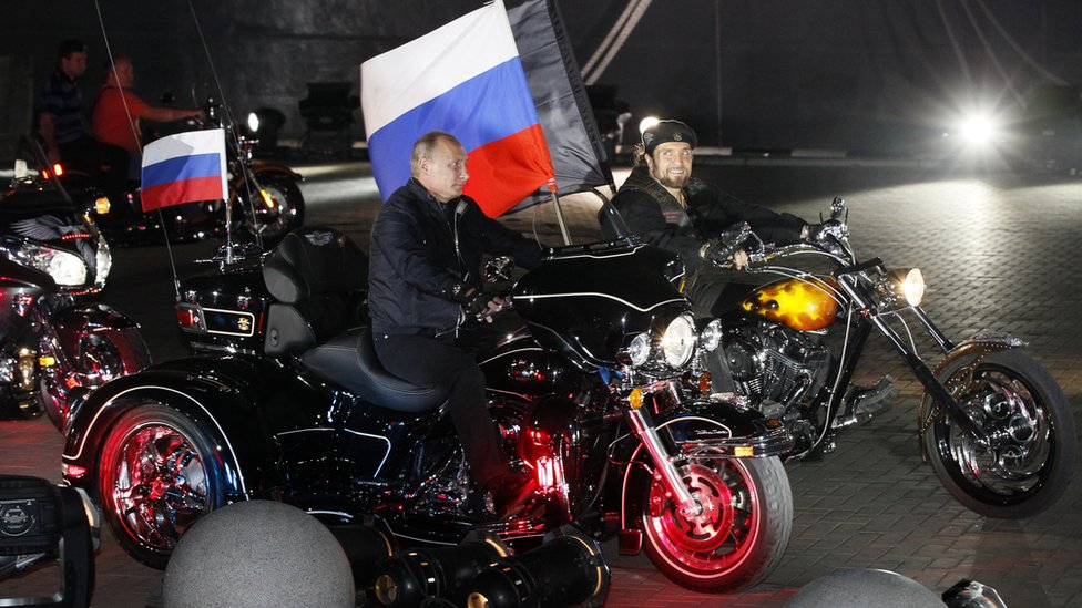 Mr Putin riding with bikers in Black Sea port of Novorossiysk, Russia