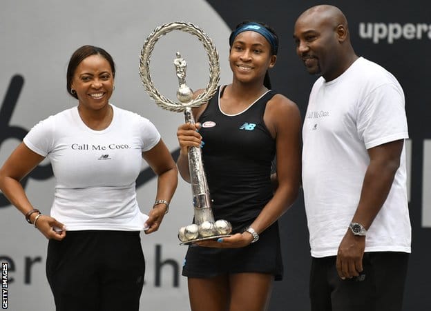 Coco Gauff with mum Candy and dad Corey