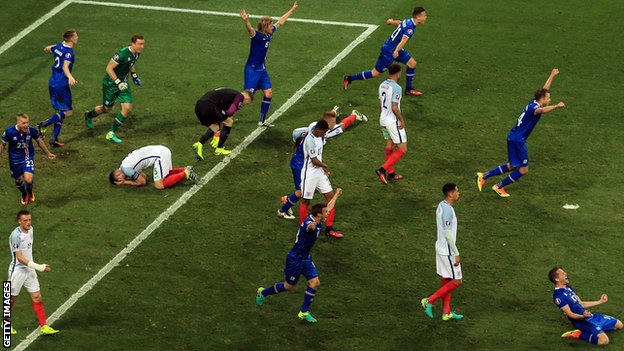 Iceland celebrate their victory over England at Euro 2016