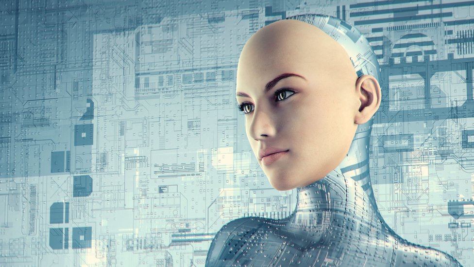 Futuristic female cyborg - stock photo
