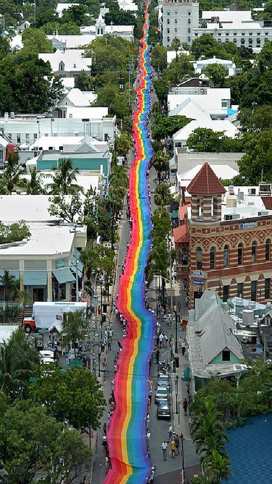 The 2km-long Gilbert Baker flag in Key West, Florida, in 2003