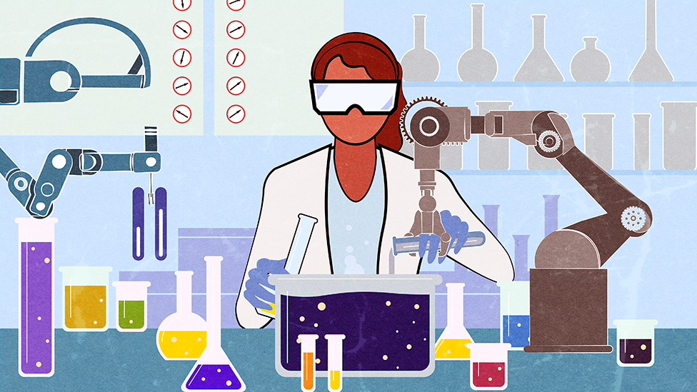 Naučnici mešaju hemikalije u laboratoriji