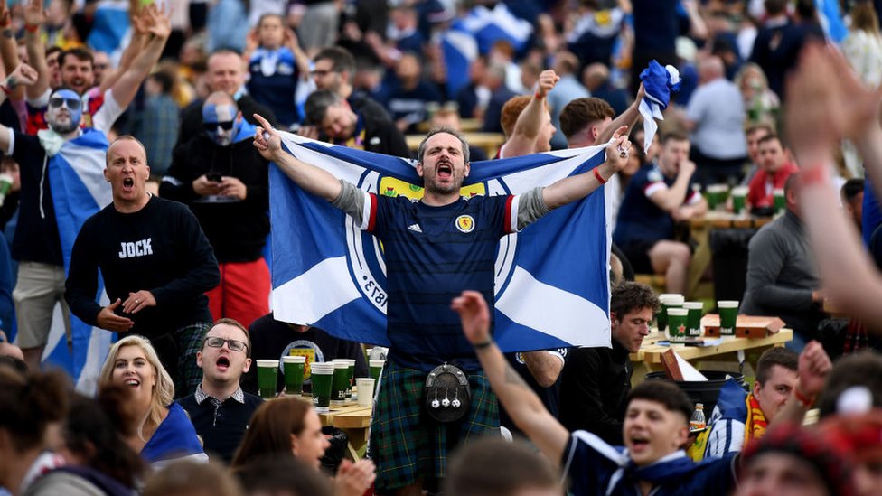 Fans celebrating in Glasgow